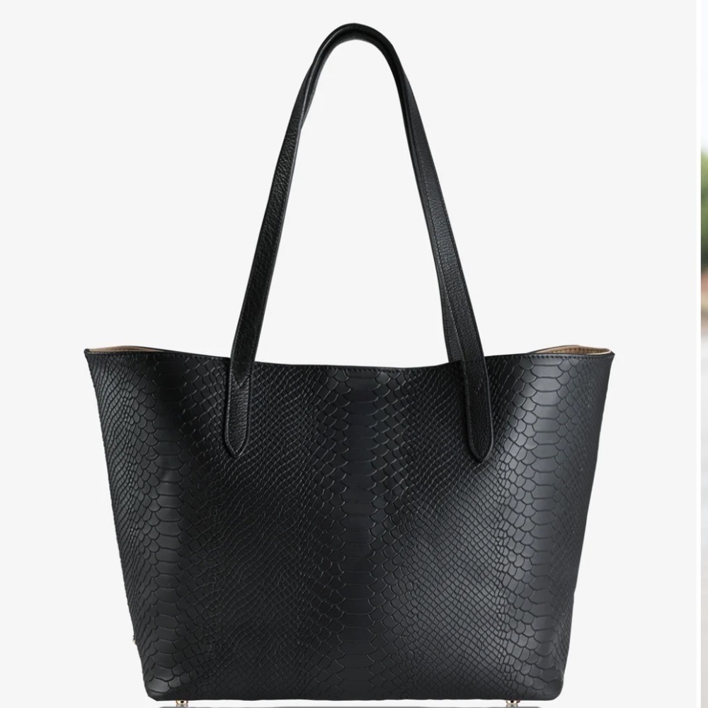 NEW GIGI NEW YORK TEDDIE LEATHER PYTHON EMBOSSED BLACK TOTE